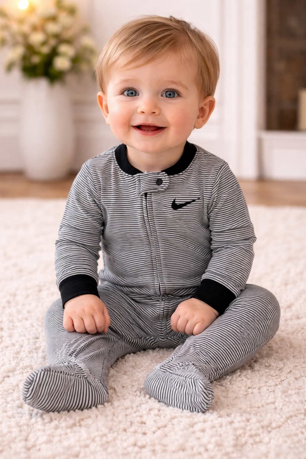 Nike baby-boys Striped Footed Coverall